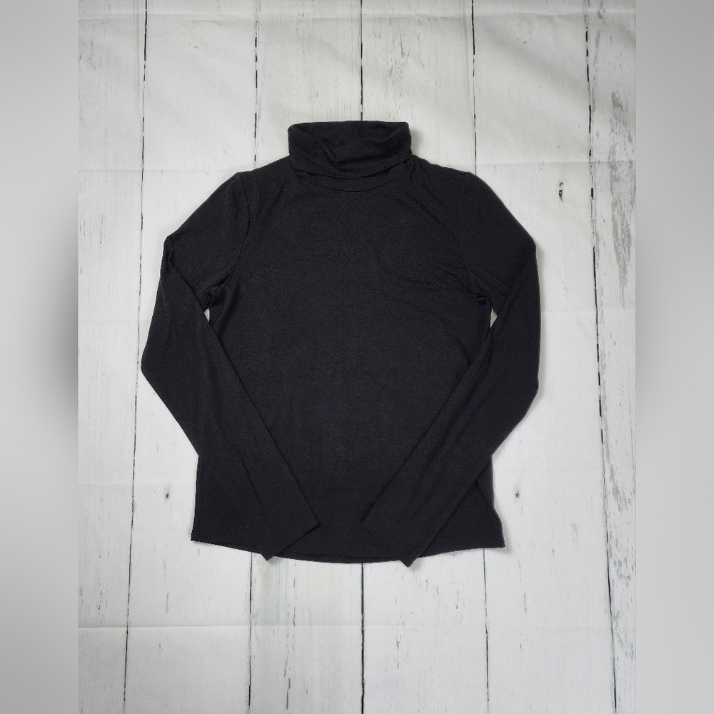 Eileen Fisher Stretch Tencel Scrunch Neck Tunic Top Black Size  XXS oversized
